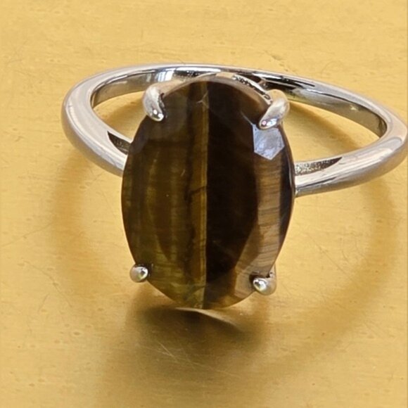 925 Sterling Silver Ring Sz 7.5 with Natural Tiger's Eye Gemstone 13x10mm - Picture 8 of 14